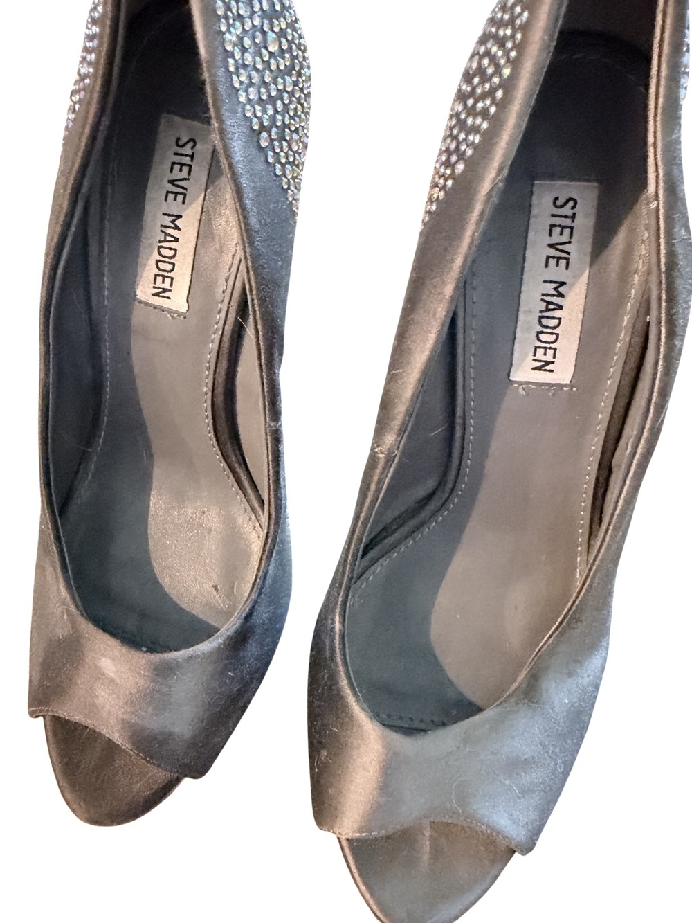 Steve Madden Pewter Crystal-Accent Peep-Toe Heels Size 7 - Picture 4 of 5